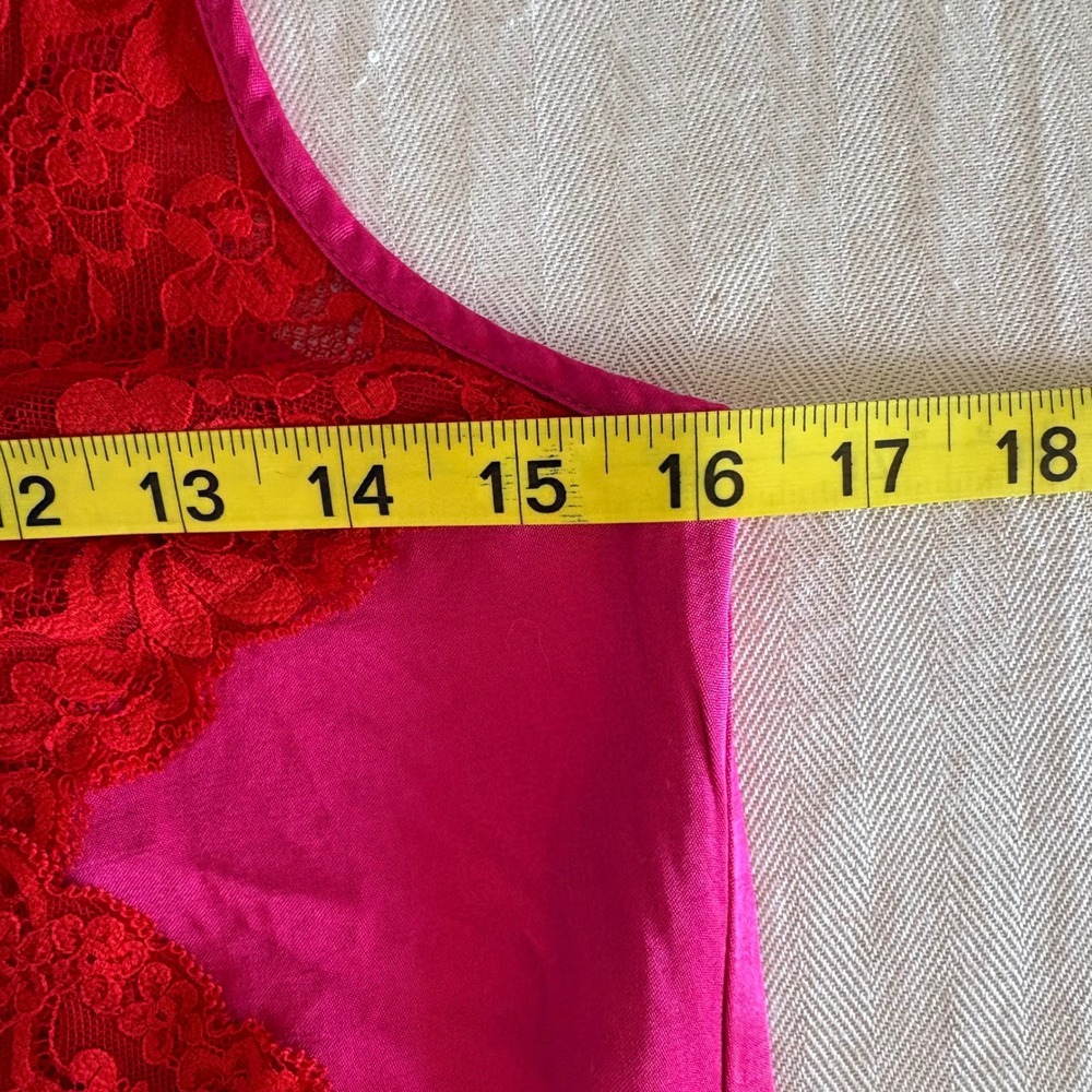 Topshop Hot Pink Satin Red Lace Maxi Nightgown Slip Dress Side Slit Fuchsia SZ 6 - Picture 12 of 13